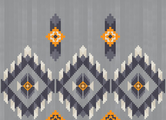 Aztec pattern.Triangle pattern.Zigzag shape on gray background.Square pattern .Indigo .Beige.Triangle repeat.DIgital design.Illustration.Blue.Seamless.Design for Blanket.Carpet.Printing and Knitting
