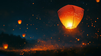 paper lanterns floating into the night sky &ndash; perfect for festival, celebration, and cultural themes - Traditional Sky Lantern Festival Celebration
