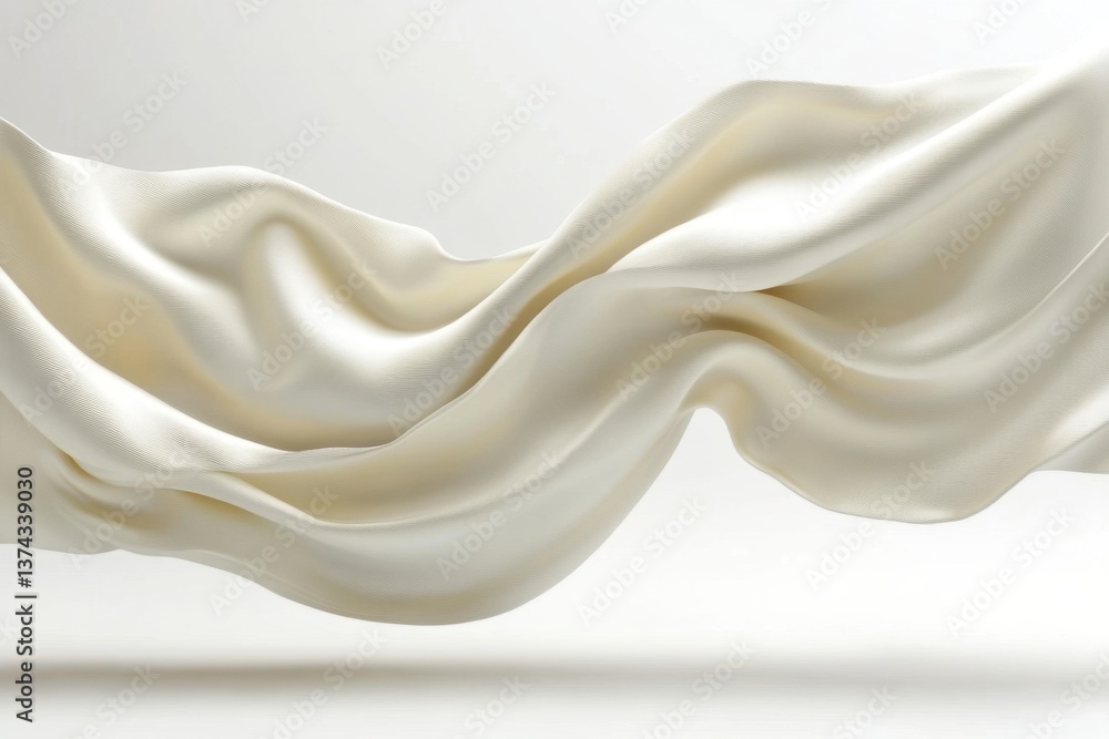 Poster elegant flowing cream fabric on light background showcasing smooth texture and graceful movement for