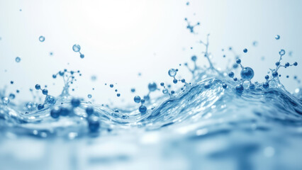Water droplets on surface with blue tint, emphasizing clarity and purity, with blurred background to focus on droplet shapes, a metaphor for GLP-1 and its role in health.