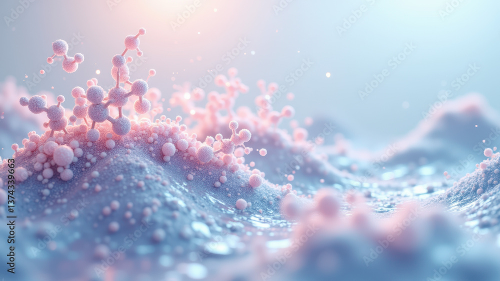 Aufkleber a stunning microscopic view of a glp-1 molecule floating amidst tiny bubbles on a serene blue backgr