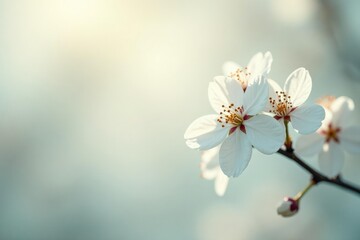 Obraz premium Delicate white blossoms against pure white, soft light , natural, light