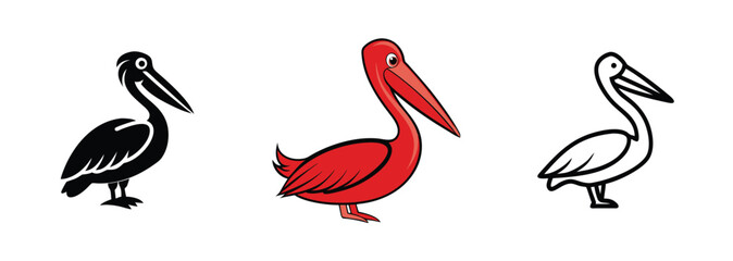 Obraz premium Pelican Bird Illustrations Black, Red, White Line Art Designs