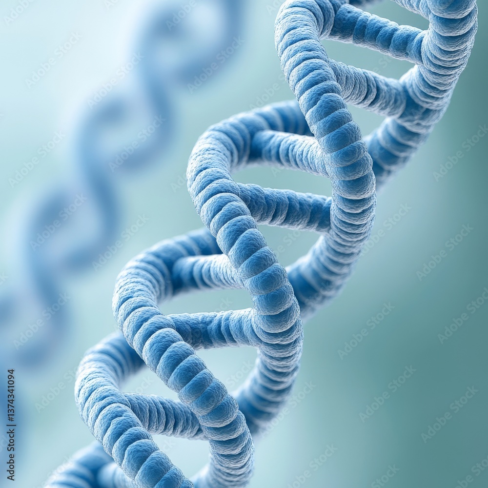Aufkleber abstract close up of twisted blue dna strand on gradient background in digital 3d style symbolizing 