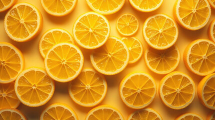 Obraz premium Seamless pattern of lemon slices, a fruity summer background in layered papier-mâché. Warm autumn colors, earthy and cozy aesthetic, sculpted, textured layers