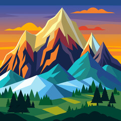 Snow-Capped Mountain Vector | High-Quality Scenic Mountain Illustration