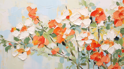 Vibrant summer blooms add color to a minimalist landscape in an abstract art piece