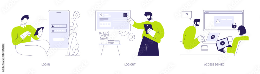 Poster user profile access abstract concept vector illustrations.