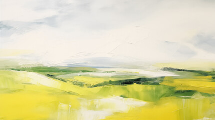 Vibrant summer landscape captured in minimalist art style showcasing lush fields