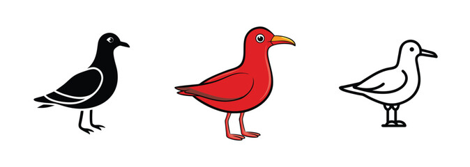 Three Bird Illustrations Black, Red, and White Avian Designs