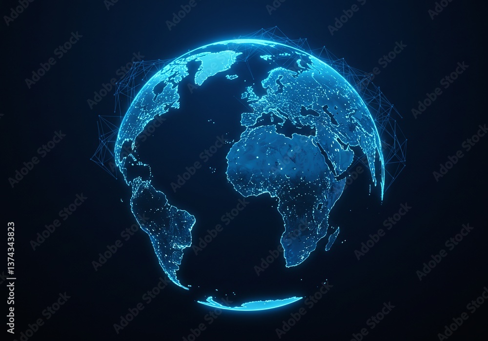 Poster global network: a mesmerizing view of planet earth, illuminated with glowing lights, showcasing inte