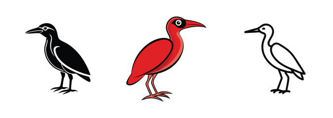 Fototapeta premium Three Bird Illustrations Black, Red, White Avian Designs