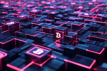 Fototapeta premium Digital currency blockchain cryptocurrency technology neon abstract futuristic glowing network finance