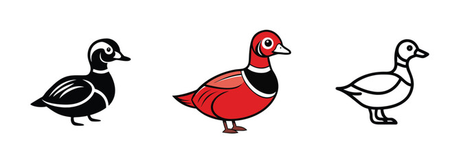 Obraz premium Duck Illustrations Black, Red, and Outline Designs