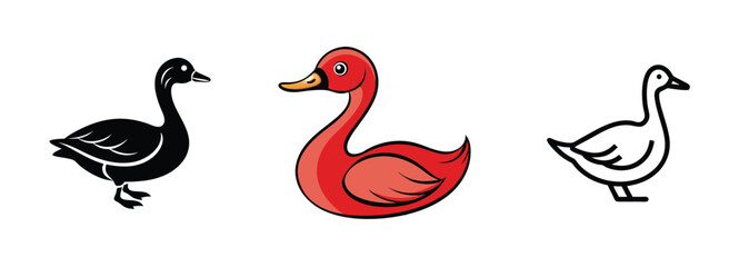 Fototapeta premium Three Goose Illustrations Black, Red, and White Designs