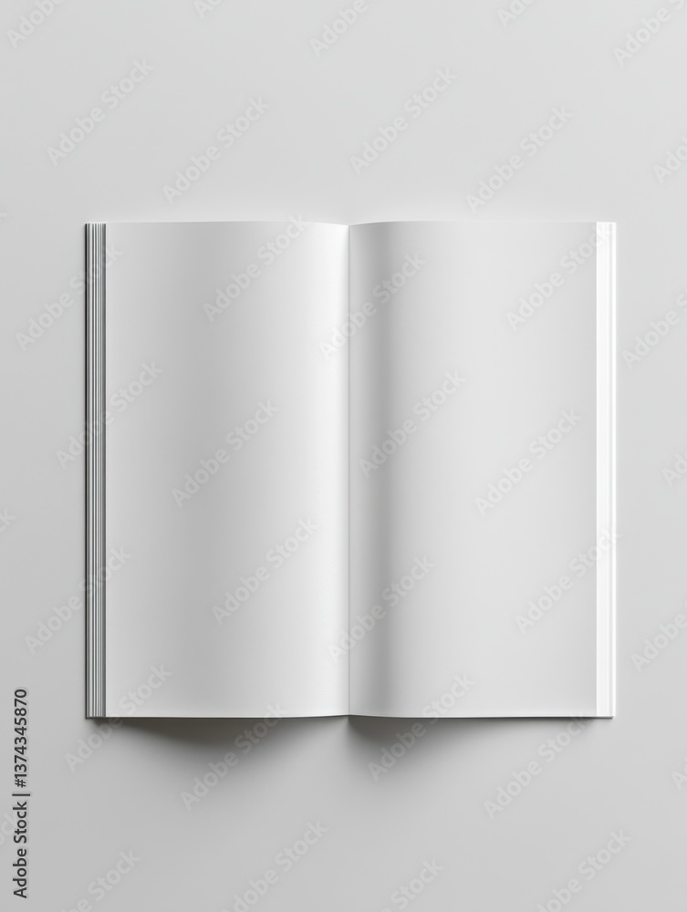 Poster blank open book mockup on clean white background for creative design and editorial use flat lay