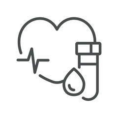 Heart Health Blood Tests Icon. Thin Line Illustration of Blood Analysis Emphasizing Cardiovascular Markers, Cholesterol Levels and Cardiac Risk Assessment for Medical Diagnostics
