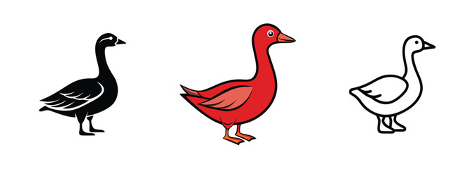 Obraz premium Goose Illustrations Black, Red, White, Bird, Poultry, Farm, Animal, Design, Graphic, Vector