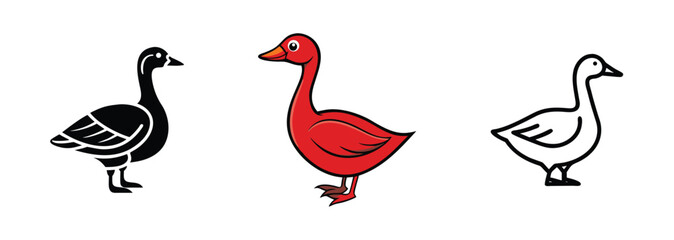 Goose Illustrations Black, Red, White, Farm Animal Designs © Bappaditya Roy