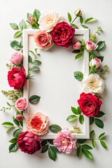 Floral Frame Border, Roses, White Background, Romantic, Elegant, Spring, Summer, Wedding, Decoration