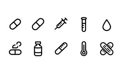 A silhouette medical icons set collection on white background