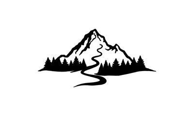 A Mountain Logo design vector silhouette illustration