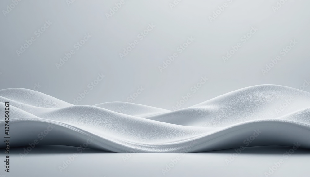 Poster fluid motion of white fabric waves studio setting abstract art minimalist environment soft textures 