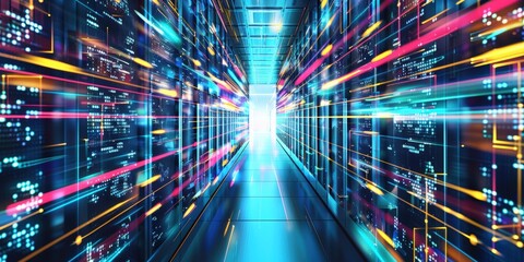 Abstract network grid with files and folders, futuristic software interface, digital document management system, store, search and organize documents, corporate business, paperless office