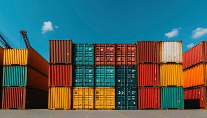 Fototapeta premium Colorful shipping containers under a vibrant sky