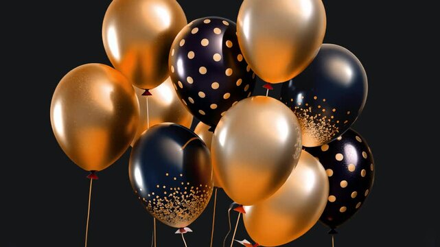 Gold party balloons animated overlay, transparent 4K video, alpha channel, ProRes 4444