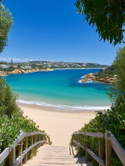 Sandy beach with calm bay, and summer.