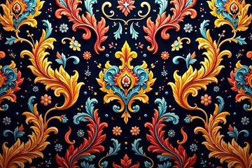 Large-scale damask, bold arabesque shapes in high contrast , interior, visual