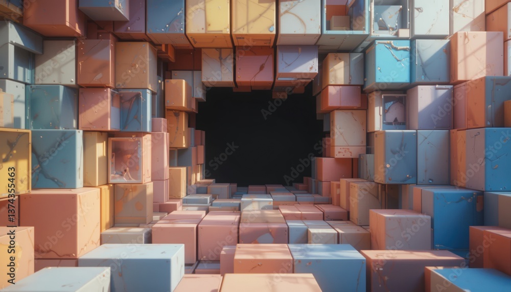 Aufkleber dynamic cube formation abstract space 3d rendered visual digital environment eye-level perspective m