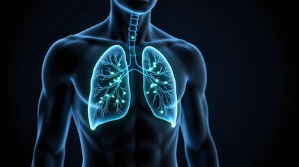 Glowing human lungs with intricate network on dark background - respiratory health