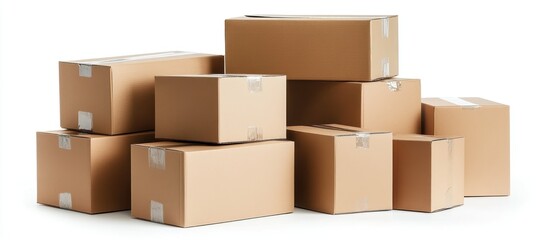 Fototapeta premium Stacked Cardboard Boxes Against White Background