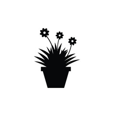 Potted plant vector, flowers in pot silhouette