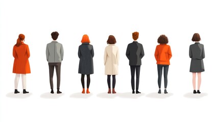 Diverse group backs, waiting in line, outdoors