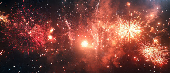 Fototapeta premium dazzling fireworks display lights up night sky with vibrant colors and sparkling effects, creating festive atmosphere filled with excitement and joy