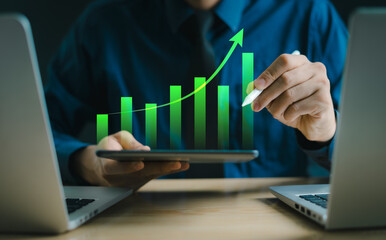 Business investment, businessman analyze investment data with financial charts, economic growth...