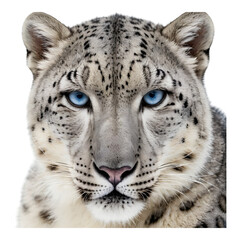 Fototapeta premium Snow Leopard with Piercing Blue Eyes and Spotted Fur