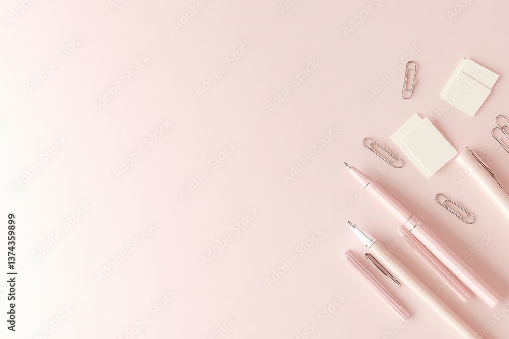Poster create clean 3d illustration of assorted stationery items like pens paper clips and sticky notes arr
