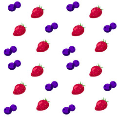 Fresh blueberries and strawberries arranged together, showcasing vibrant colors, juicy textures, and natural freshness