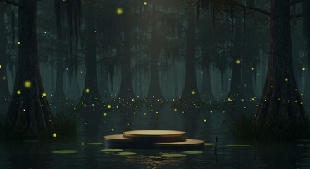 Enchanting swamp podium: A mystical setting for captivating product showcase