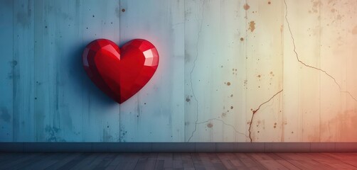  Abstract Red Heart Digital Art Style on Gradient Background, A Symbolic Representation of Love in the Digital Age