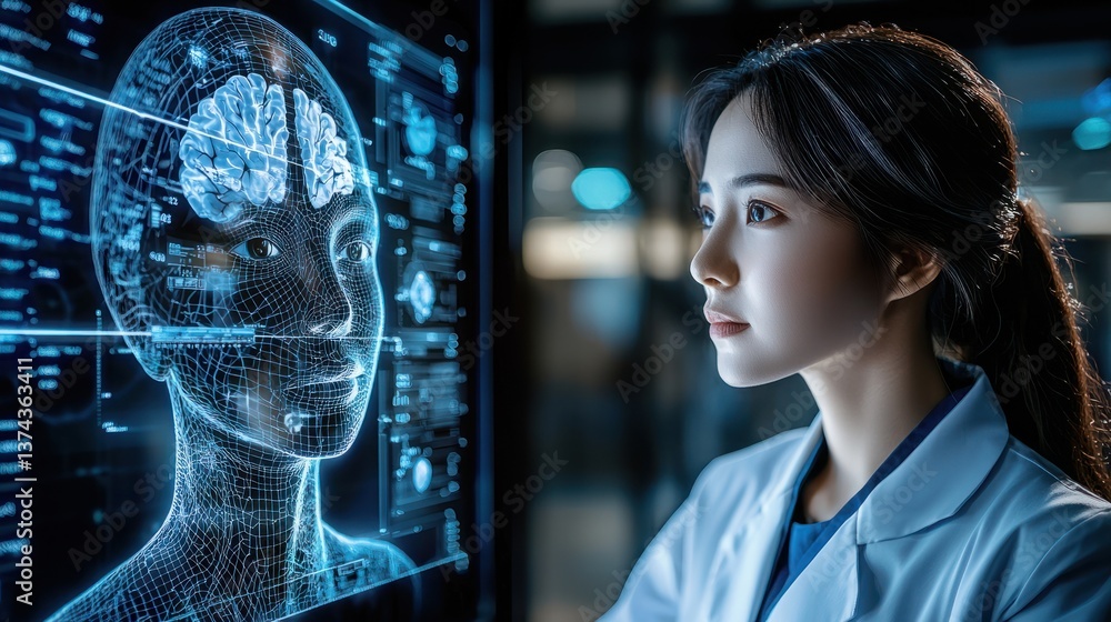 Aufkleber advanced ai and language model concepts illustrated through futuristic human interaction