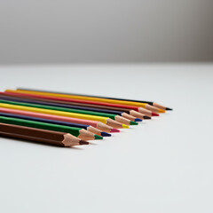 Fototapeta premium Colored pencils neatly aligned on white surface