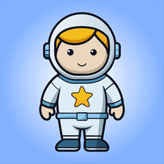 Cute Astronaut With Star In Space Cartoon Vector