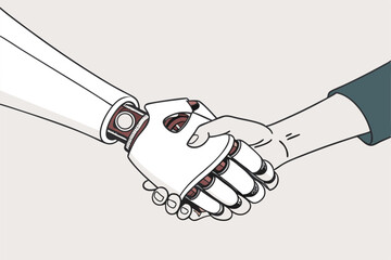 Robot and man handshaking