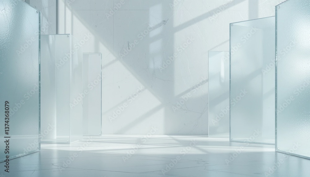 Poster contemplative movement in a minimalist glass space modern architecture abstract composition bright e
