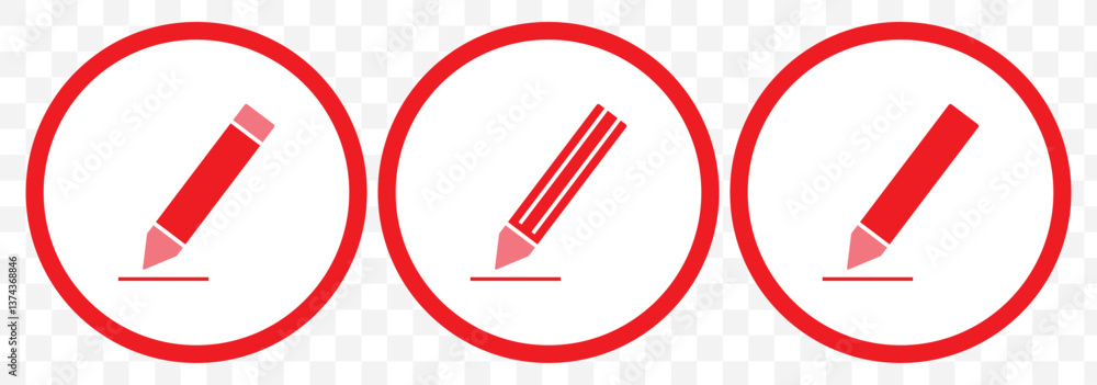 Poster edit icon set. red edit document icon. edit text icon. pencil. sign up on transparent background. ep